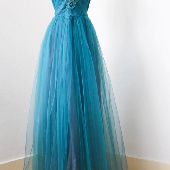 Vintage 1950s - Mermaid Teal Strapless Gown w/ Matching Cropped Bolero Jacket - Picture 6 of 7